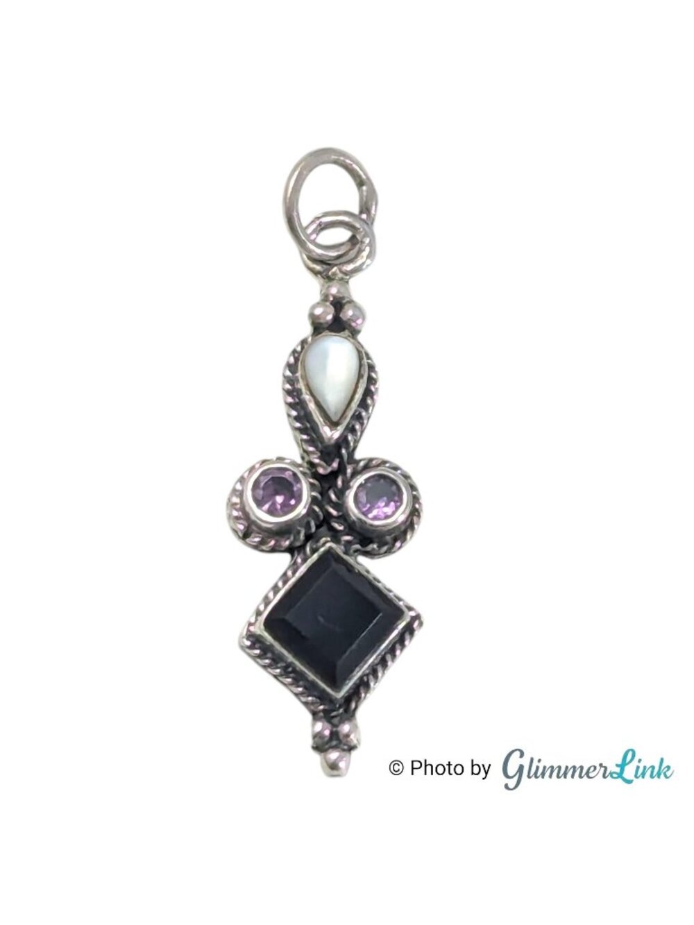 Vintage Marsala Sterling Silver Onyx Amethyst Mother Of Pearl Pendant